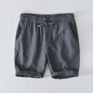 Elastisk Snøre Afslappet Shorts Mænd Sommer Strand Løs Bomuld Linned Beskåret Bukser