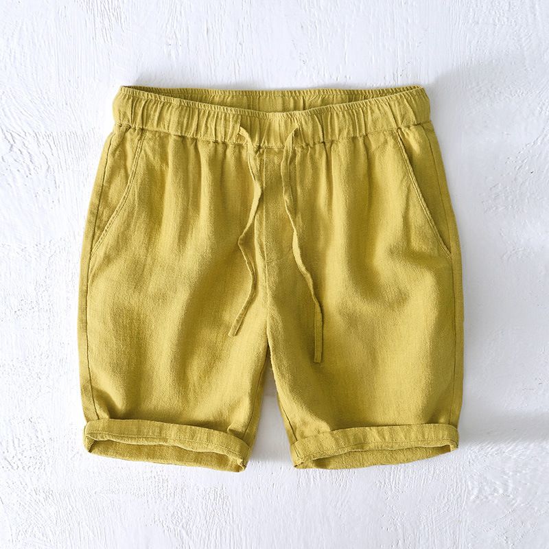 Elastisk Snøre Afslappet Shorts Mænd Sommer Strand Løs Bomuld Linned Beskåret Bukser