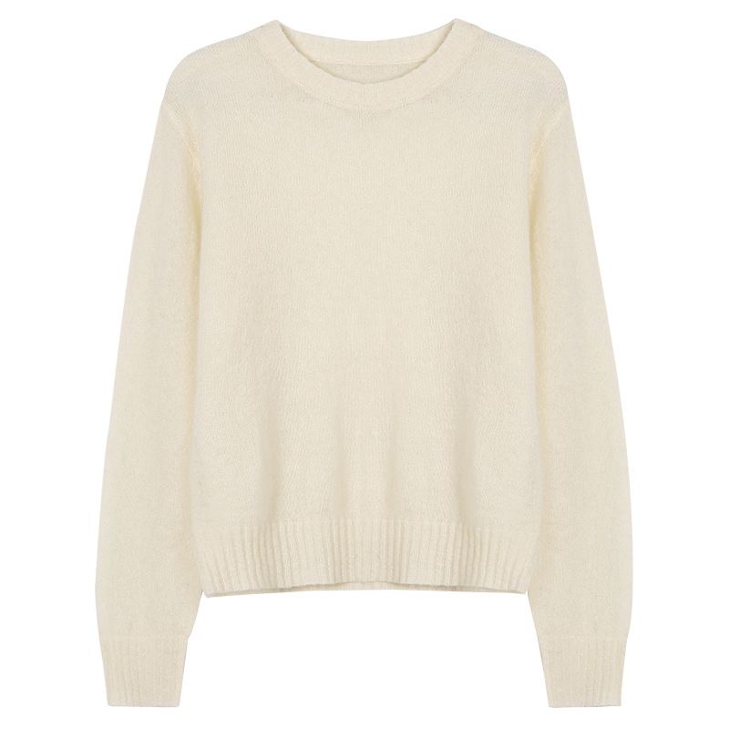 Ensfarvet Rundhalset Sweater Dame 2023 Tidligt Forår Ny Elegant Løs Pullover