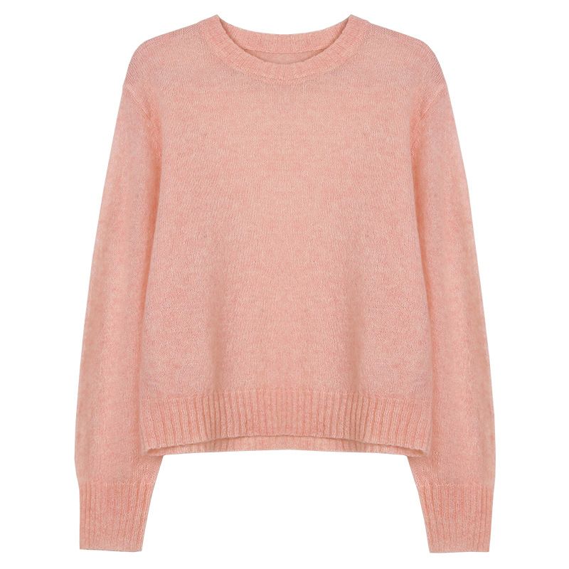 Ensfarvet Rundhalset Sweater Dame 2023 Tidligt Forår Ny Elegant Løs Pullover