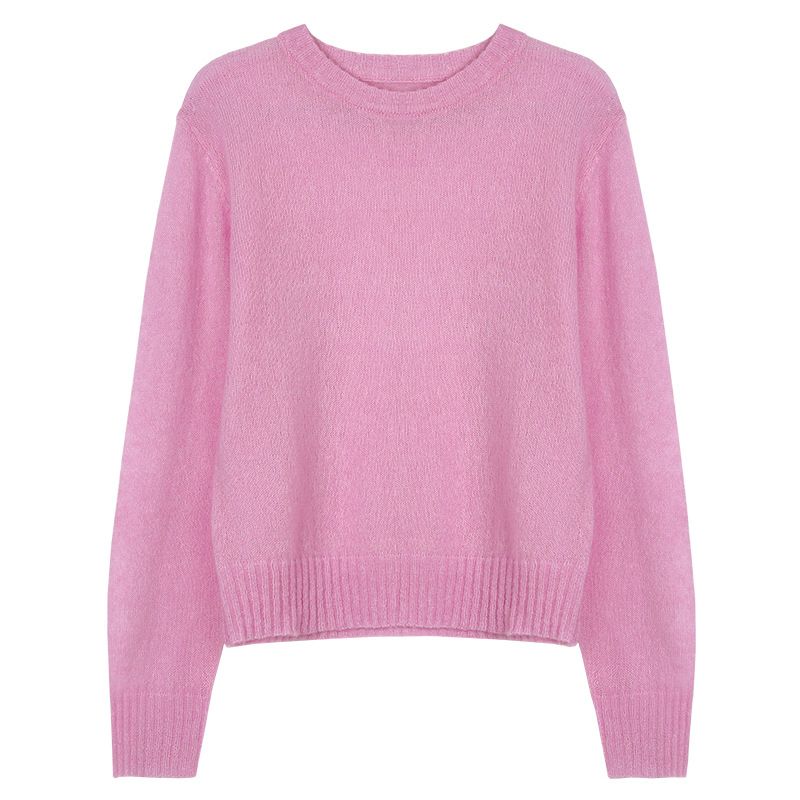 Ensfarvet Rundhalset Sweater Dame 2023 Tidligt Forår Ny Elegant Løs Pullover