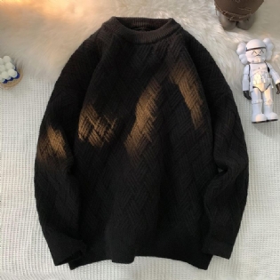 Ensfarvet Rundhalset Sweater Herre Løs Retro Trend Diamantgitter