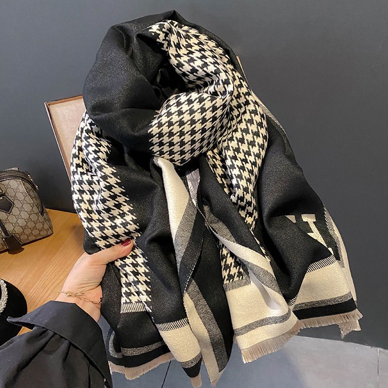 Essential Houndstooth Tørklæde Kvinder Efterår Og Vinter Cashmere Sjal H Letter Varmt