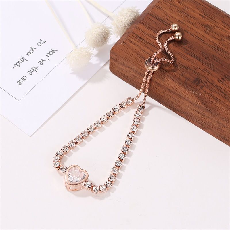 Fashion Rose Gold Heart Zircon Armbånd Legering Diamond Dame