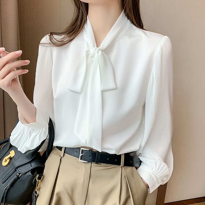 Fashion Temperament Chiffon Shirt Langærmet Dame Top