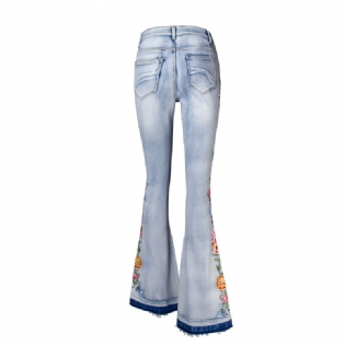 Flared Jeans Dame Tredimensionelle Broderibukser