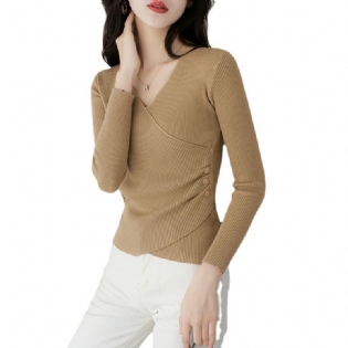 Forår Og Efterår Temperament Tynd Trøje Med V-hals Strikket Sweater Til Kvinder Slim Fit Pullover Langærmet Skjorte
