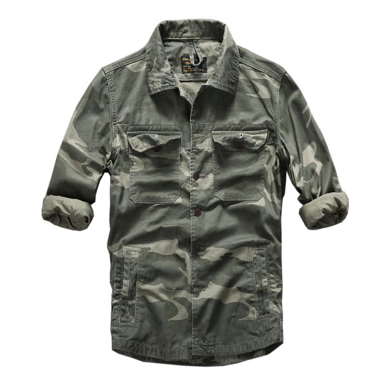 Forår Sommer Casual Langærmet Skjorte Mænd Camouflage Top Multi Pocket Tooling