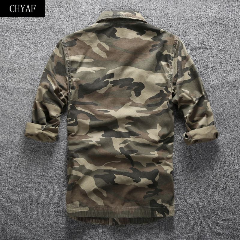 Forår Sommer Casual Langærmet Skjorte Mænd Camouflage Top Multi Pocket Tooling