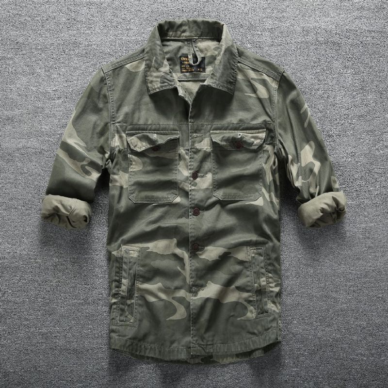 Forår Sommer Casual Langærmet Skjorte Mænd Camouflage Top Multi Pocket Tooling