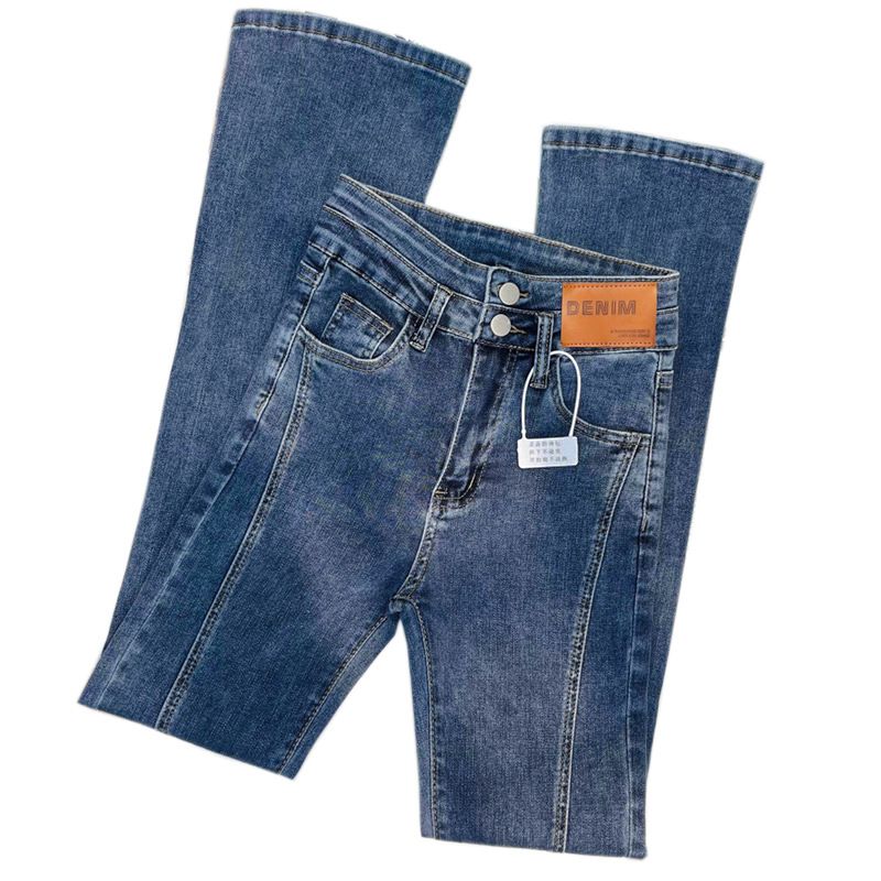 Front Slids Bootstrap Jeans Dame Højtalje Skinny Stretch Lige