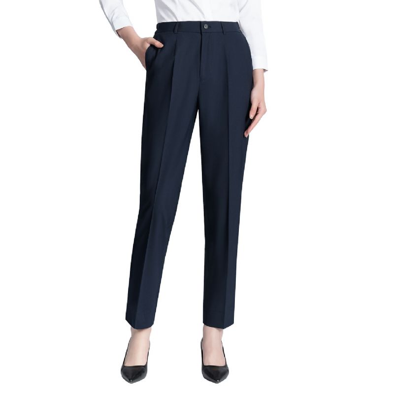 Fugtabsorberende Sved Casual Suit Bukser Mørkeblå Micro Elastic High Waist