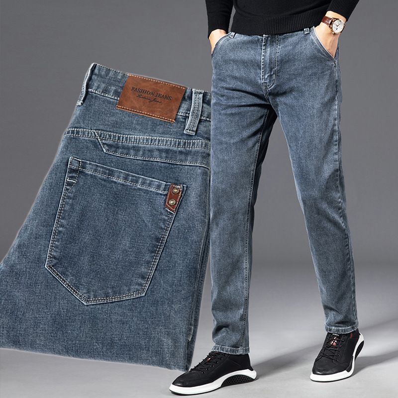 Grå Jeans Mænd Løse Lige Casual Stretch Bukser