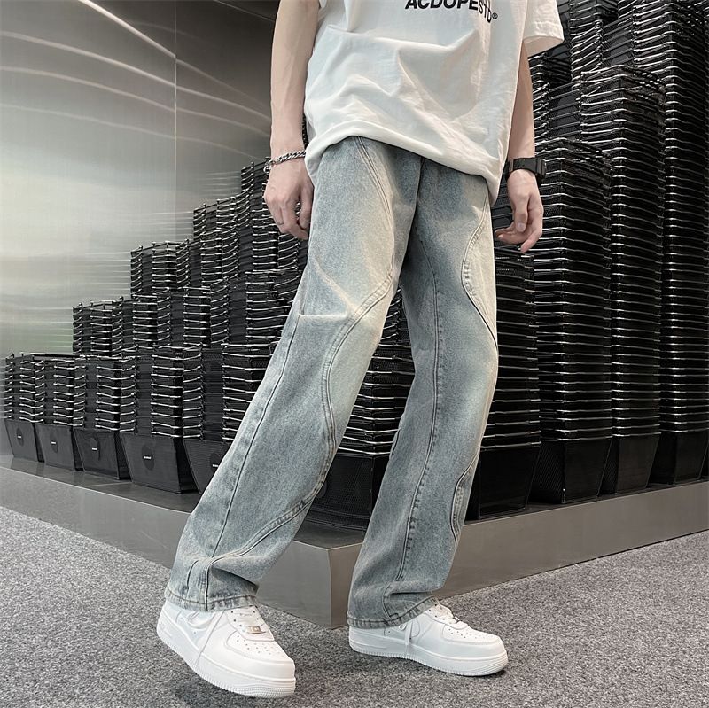 Gradient Jeans Mænd Sommer Tynd Løs Lige Retro Wide Leg Bukser