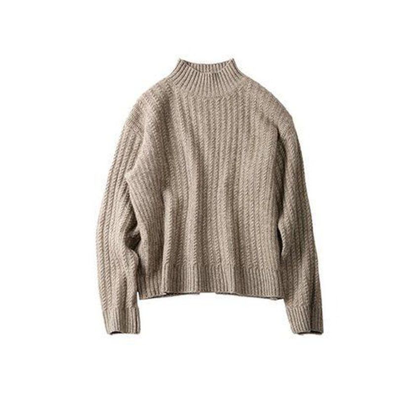 Halvhøj Krave Fortykket Sweater Dame Efterår Og Vinter Ny Cashmere Pullover Løs Twist Strikket Bund Cardigan