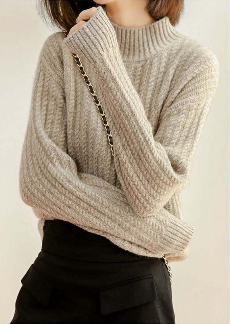 Halvhøj Krave Fortykket Sweater Dame Efterår Og Vinter Ny Cashmere Pullover Løs Twist Strikket Bund Cardigan