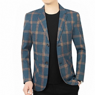 Herre Blazer Top Forår Og Efterår Plaid Enkelt To Enkeltradede Knapper