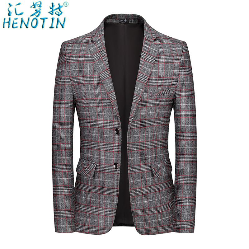 Herre Blazers Business Trend Plaid Blå To Enkeltradet