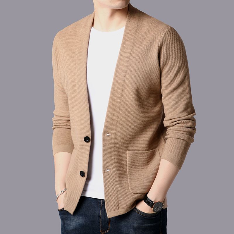 Herre Cardigan Med V-hals Strik Ensfarvet Sweater Kort Frakke