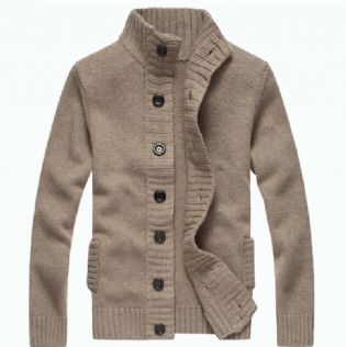 Herre Cardigan Sweater 2023 Trend Tyk Frakke Mode Afslappet Strikket Stand Krave