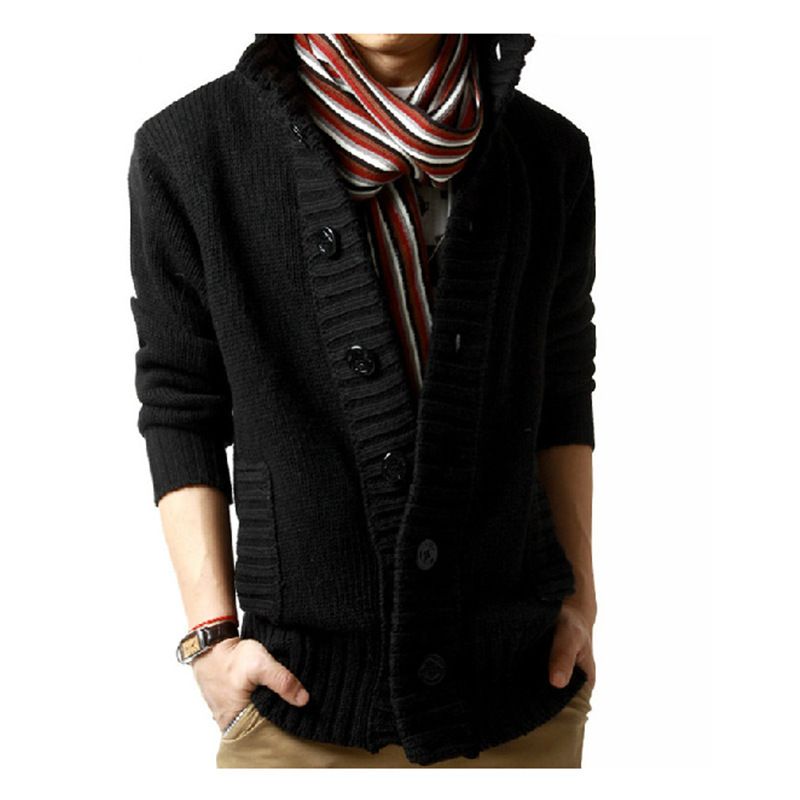 Herre Cardigan Sweater 2023 Trend Tyk Frakke Mode Afslappet Strikket Stand Krave