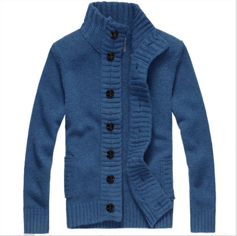 Herre Cardigan Sweater 2023 Trend Tyk Frakke Mode Afslappet Strikket Stand Krave