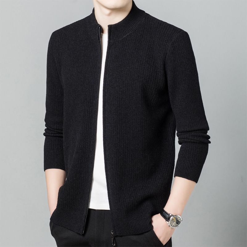 Herre Cardigan Sweater Med Lynlås Trendy Ydre Slid Varm Top Coat