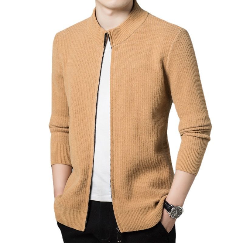 Herre Cardigan Sweater Med Lynlås Trendy Ydre Slid Varm Top Coat