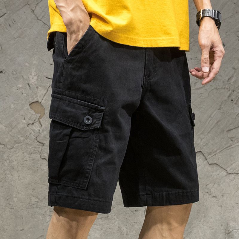 Herre Cargo Shorts Løse Afslappede Kaki Trend