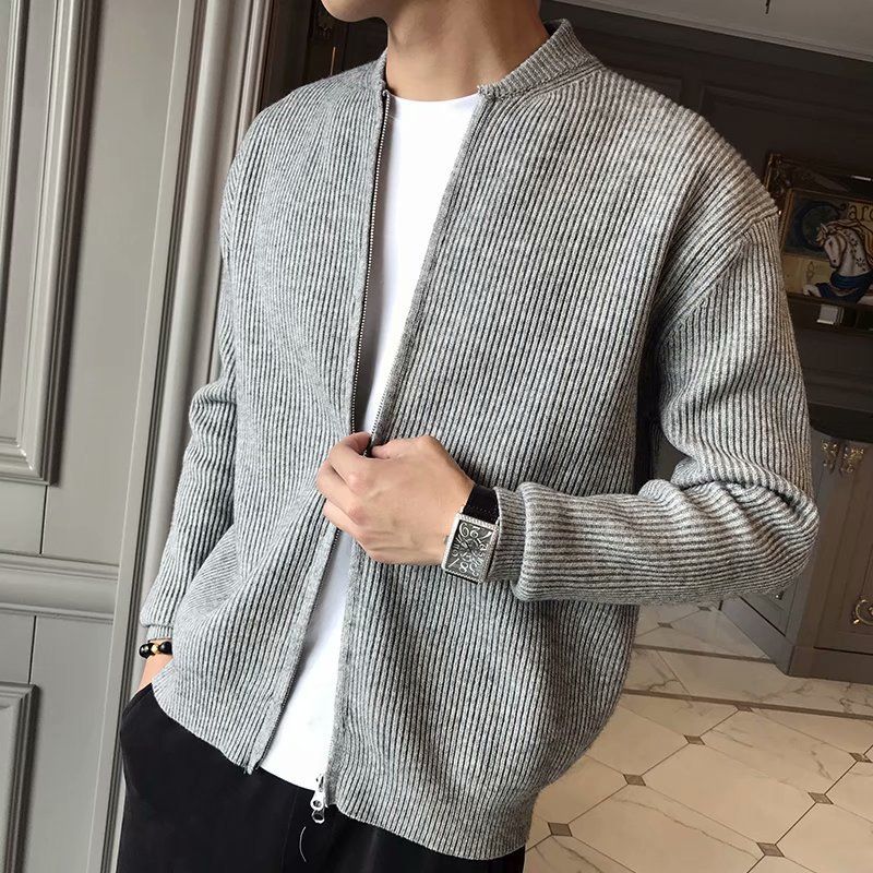 Herre Lynlås Cardigan Strik Slim Fit Trendy Overtøj Jakker