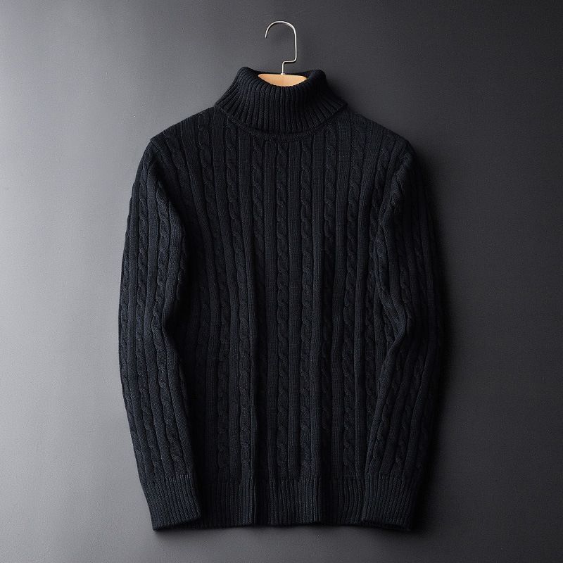 Herre Rullekrave Sweater Ensfarvet Bund Skjorte Top Løs Fortykket