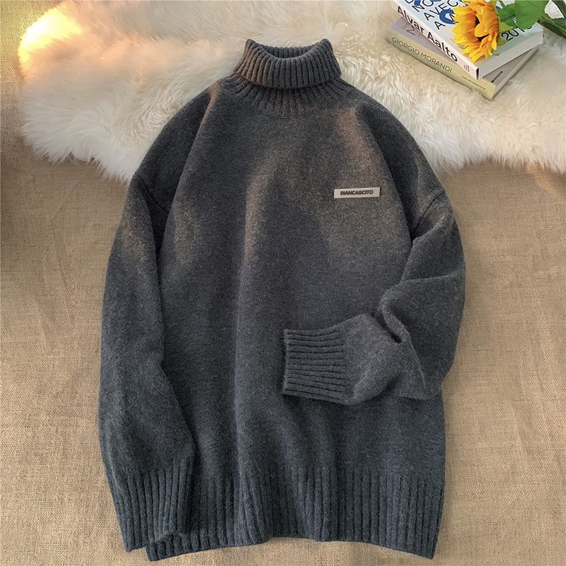 Herre Rullekrave Sweater Retro Bundtrøje Løs Afslappet