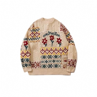 Herre Sweater 2023 Retro Jacquard Casual Løs Rund Hals Strikket Par