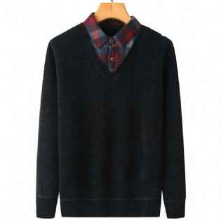 Herre Sweater Fake To Stykker Plus Fleece Tyk Varm Top Løs