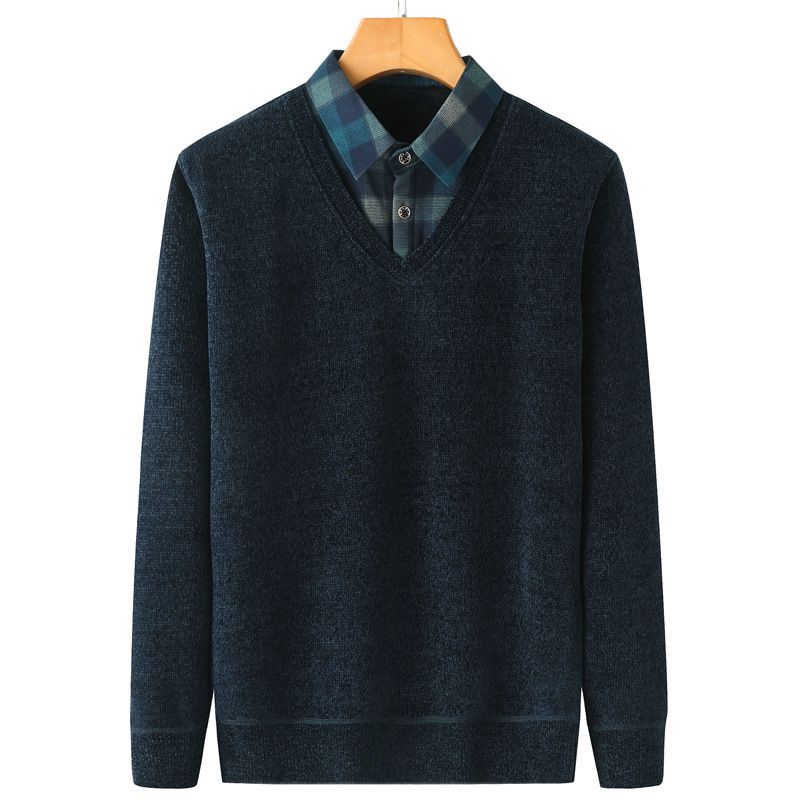 Herre Sweater Fake To Stykker Plus Fleece Tyk Varm Top Løs