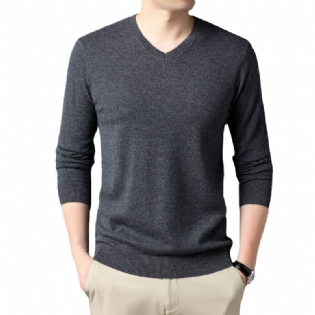 Herre Sweater Gentleman Casual Top Indvendig Ensfarvet Strikket