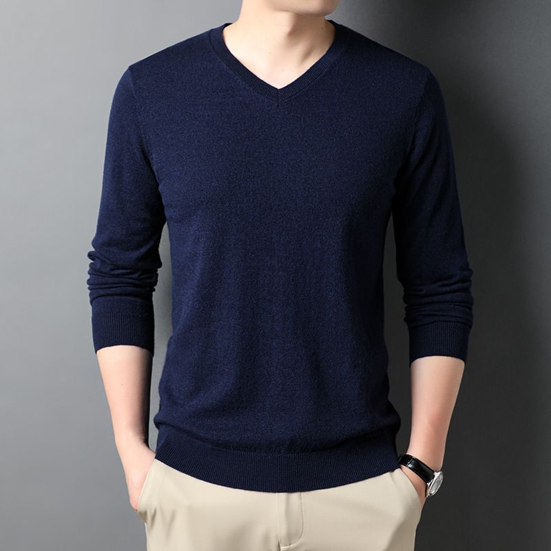 Herre Sweater Gentleman Casual Top Indvendig Ensfarvet Strikket