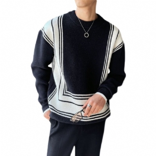 Herre Sweater Geometrisk Jacquard Farve Blok Løs Rund Hals