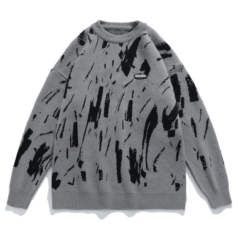 Herre Sweater Graffiti Jacquard 2023 Fall Winter Trend Strik