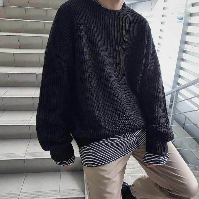 Herre Sweater Med Rund Hals 2023 Ny Inderste Lag Strikket Løs Fortykket Trend