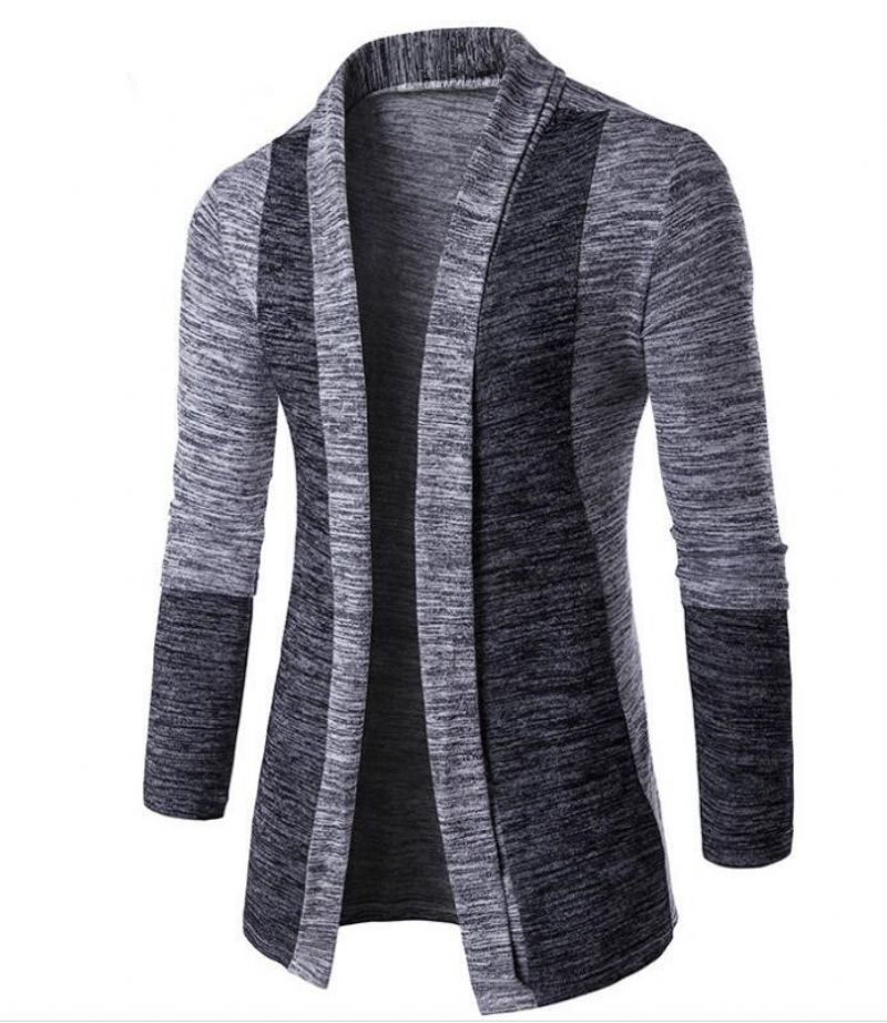 Herre Sweater Strikket Cardigan I Kontrastfarve