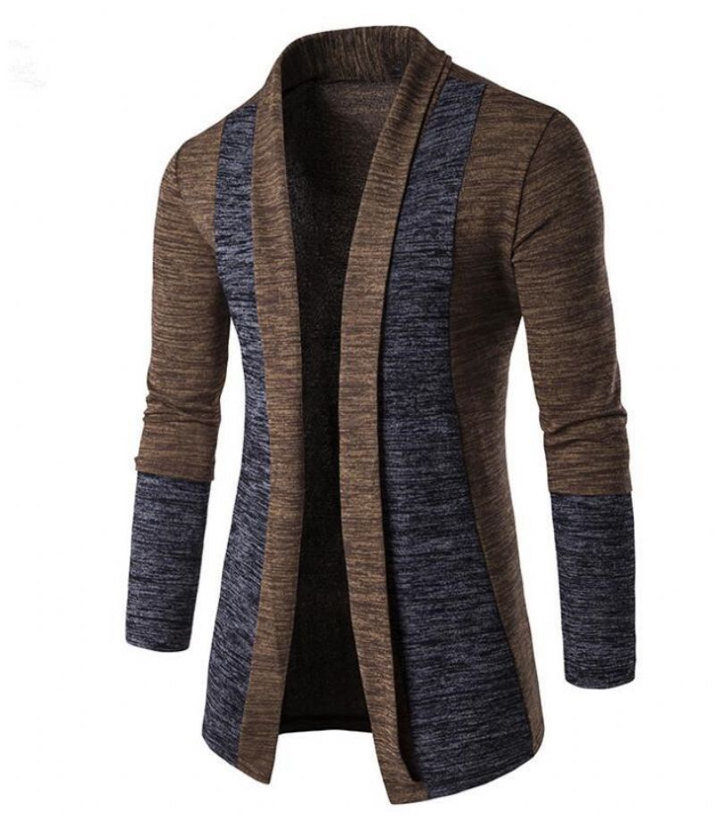 Herre Sweater Strikket Cardigan I Kontrastfarve