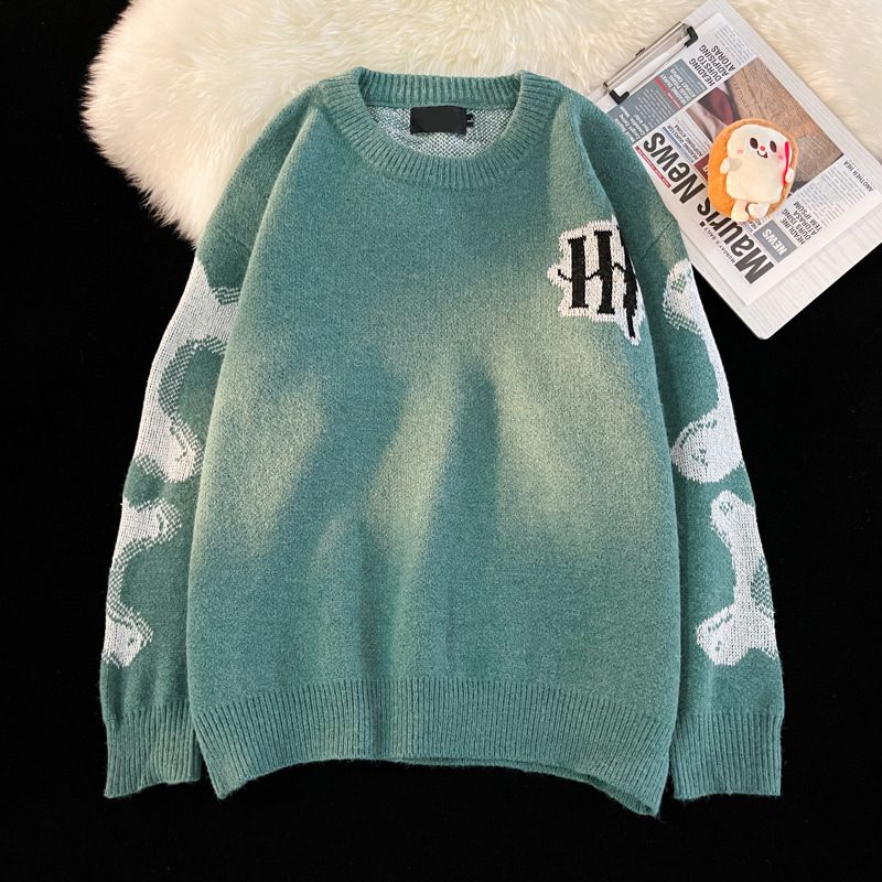 Herre Sweater Trendy Rund Hals Trøje Løs Strikjakke