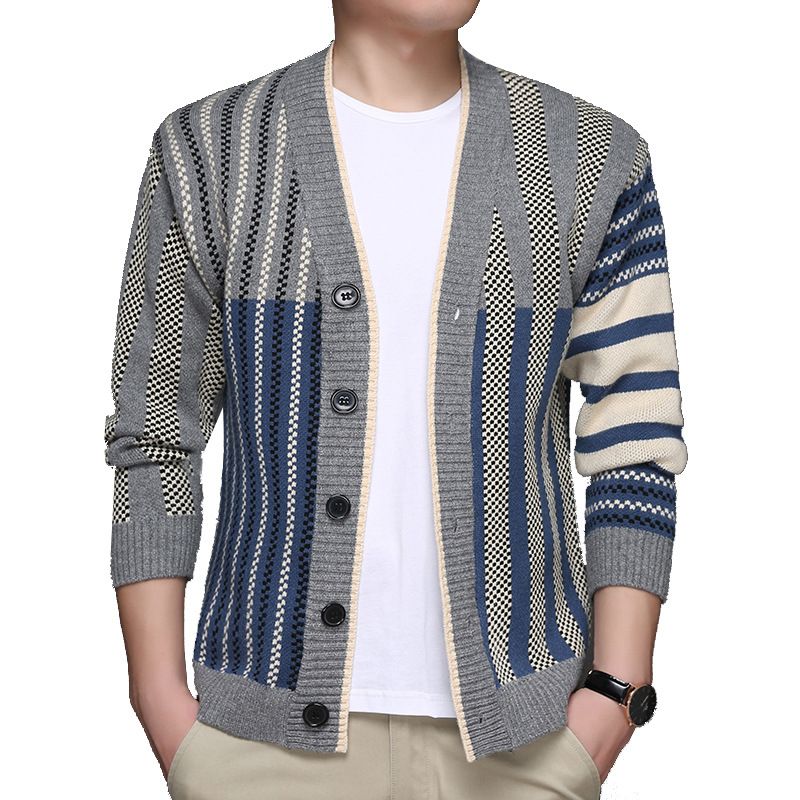 Herre Sweaterjakke 2023 Casual Jacquard Stribet Strik Cardigan