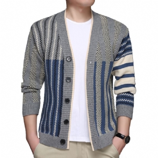 Herre Sweaterjakke 2023 Casual Jacquard Stribet Strik Cardigan