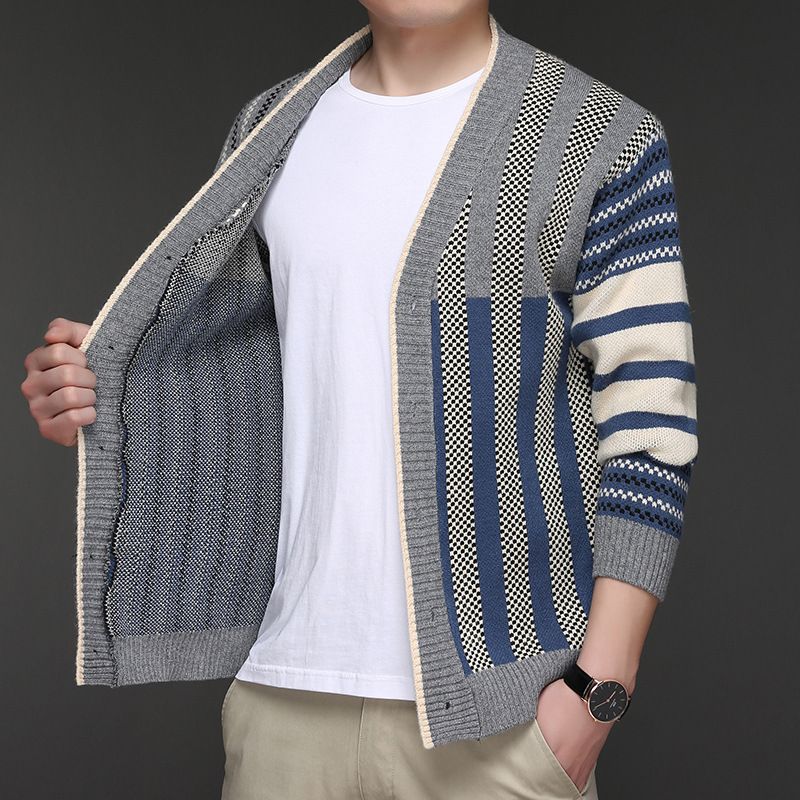 Herre Sweaterjakke 2023 Casual Jacquard Stribet Strik Cardigan