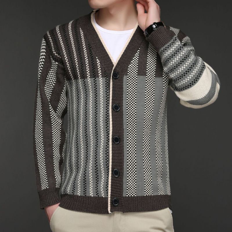 Herre Sweaterjakke 2023 Casual Jacquard Stribet Strik Cardigan