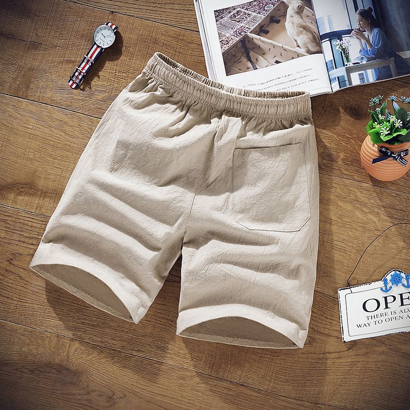 Herreshorts Afslappet Løse Trendy Bomuld Hør Fem Point Strand