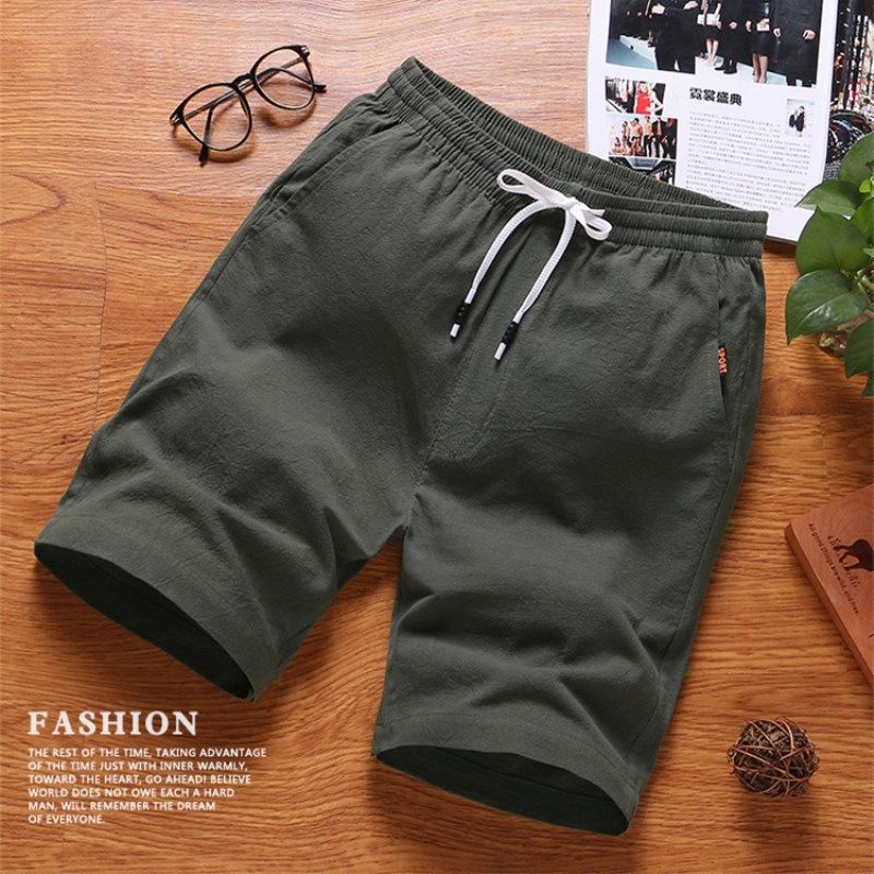 Herreshorts Sommer Bomuld Linned Fem Points Løs Casual Trend