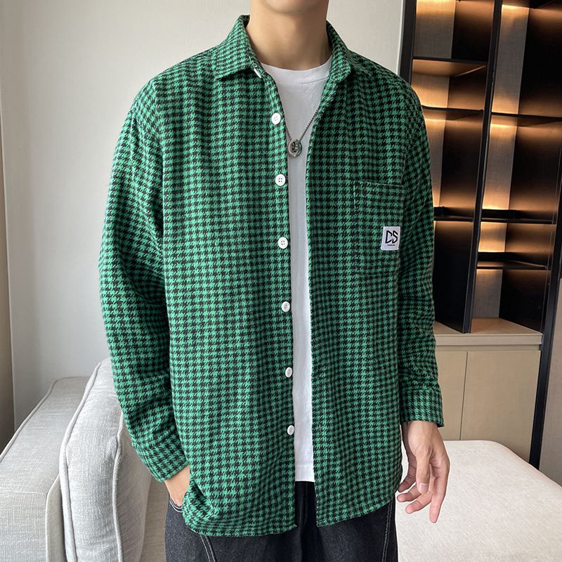 Herreskjorte 2023 Forår Og Efterår Ny Stil Langærmet Trendy Casual Plaid Smuk